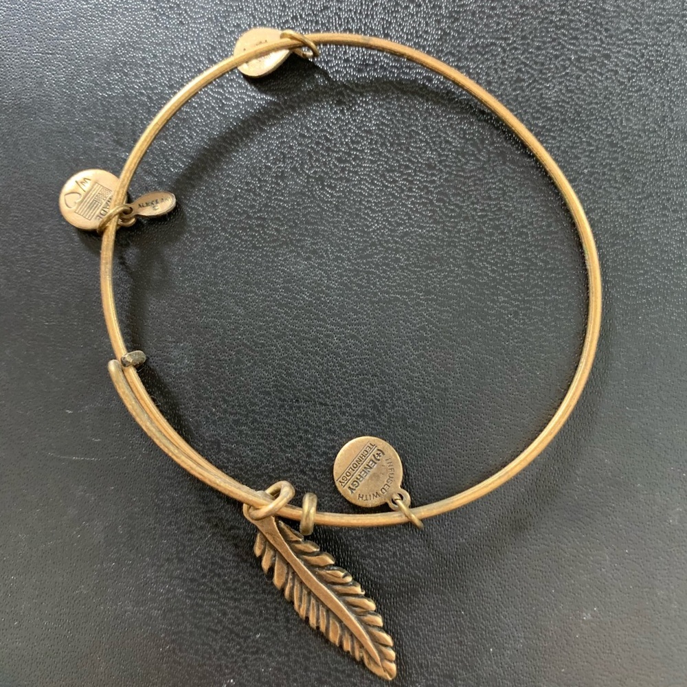 Gold Feather Peace Bangle Bracelet Stackable | Alex and Ani